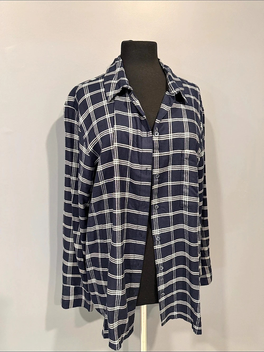 Treasure & Bond Boyfriend Plaid Shirt Blue & White Size Large